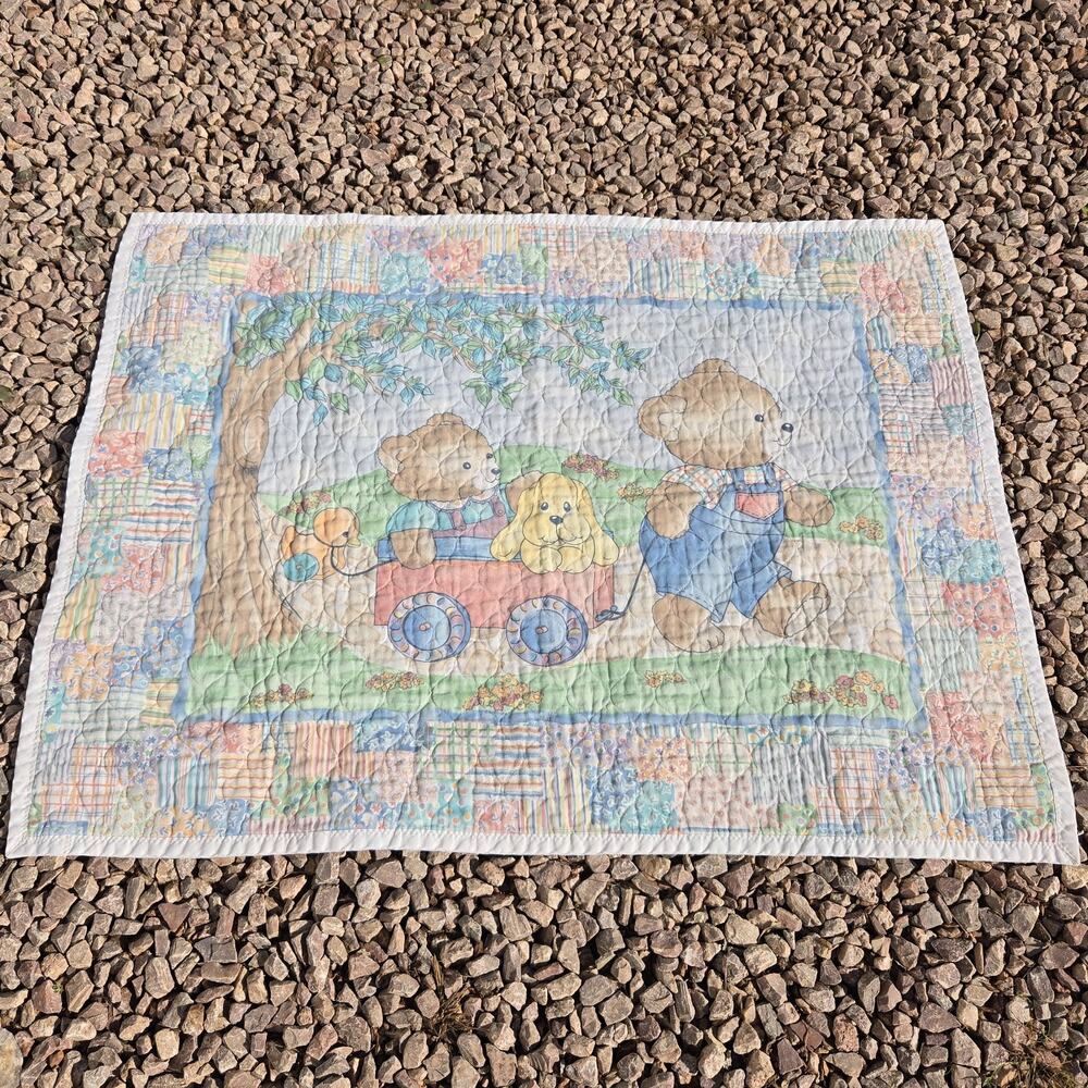 Vintage Baby Quilt‎ Soft Pastel Colors Nursery Cottagecore Approx. 42"x33"